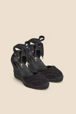 Black Suede Wedge Espadrille With Gold Trim 10 Black Suede Wedge Espadrille With Gold Trim -Sosandar Fashion Store web 2402 box s24fw030bk0001 b