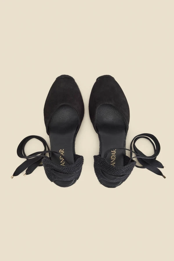 Black Suede Wedge Espadrille With Gold Trim 6 Black Suede Wedge Espadrille With Gold Trim - Image 4