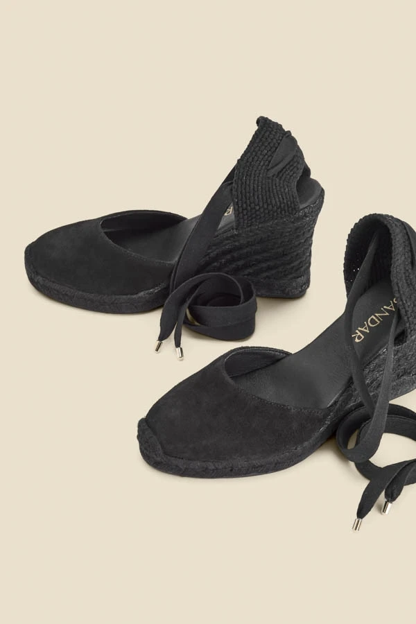 Black Suede Wedge Espadrille With Gold Trim 7 Black Suede Wedge Espadrille With Gold Trim - Image 5