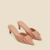 Tan Suede Trim Detail Kitten Heel Mules 2 Tan Suede Trim Detail Kitten Heel Mules -Sosandar Fashion Store web 2402 box s24fw036nl0003 b