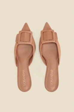 Tan Suede Trim Detail Kitten Heel Mules -Sosandar Fashion Store web 2402 box s24fw036nl0003 c