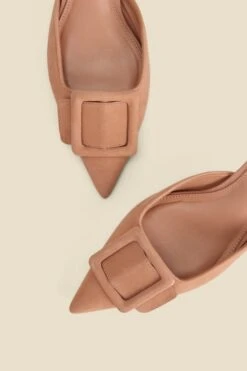 Tan Suede Trim Detail Kitten Heel Mules -Sosandar Fashion Store web 2402 box s24fw036nl0003 d
