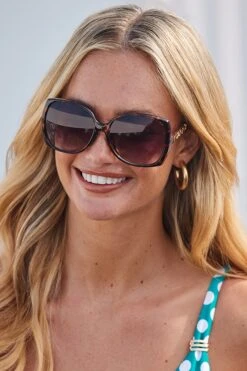 Brown Tortoiseshell Sunglasses With Chain Detail