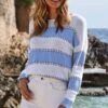 Blue & White Stripe Stitch Detail Jumper -Sosandar Fashion Store web 2403 132 s24tk647best01 132 016 rc2