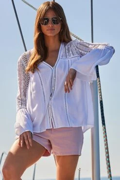 Petite Ivory Broderie Detail Tunic Top -Sosandar Fashion Store web 2403 149 s23od001we0001 149 049 rt 1