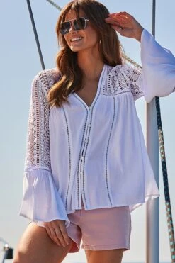 Petite Ivory Broderie Detail Tunic Top -Sosandar Fashion Store web 2403 149 s23od001we0001 149 065 rt 1
