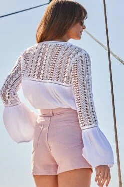 Petite Ivory Broderie Detail Tunic Top -Sosandar Fashion Store web 2403 149 s23od001we0001 149 168 rt 1