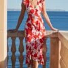 Red & Ivory Floral Print Ruffle Hem Midi Dress 1 Red & Ivory Floral Print Ruffle Hem Midi Dress -Sosandar Fashion Store web 2403 15 s24dj082rdfl01 15 023