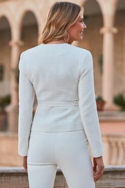 Ivory Boucle Belted Peplum Jacket -Sosandar Fashion Store web 2403 17 s24dw094bl0001 176975