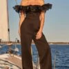 Black Organza Ruffle Wide Leg Bardot Jumpsuit