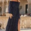 Navy Blue & Gold Metallic Spot Tiered Hem Bardot Maxi Dress -Sosandar Fashion Store web 2403 26 s24dw090nv0001 26 077