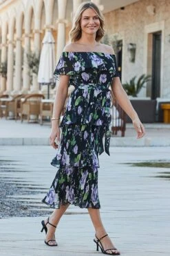 Black Leather Mid Heel Square Toe Sandals -Sosandar Fashion Store web 2403 29 24dw083bkfl01 29 044 1