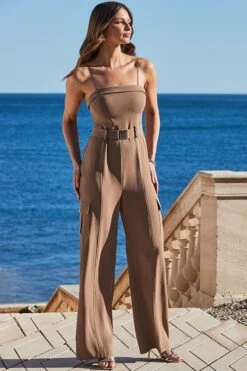 Camel Belted Utility Bandeau Jumpsuit