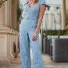 Powder Blue Luxe Lace Belted Jumpsuit