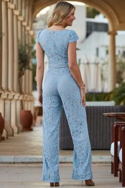 Petite Powder Blue Luxe Lace Belted Jumpsuit -Sosandar Fashion Store web 2403 33 s24jw017be0002 33 064 rt 1