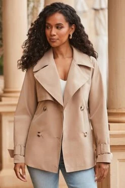 Stone Trench Coat With Pockets -Sosandar Fashion Store web 2403 40 s24ow034st0001 40 057 1