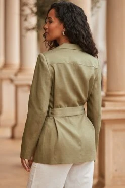 Khaki Green Belted Utility Blazer 12 Khaki Green Belted Utility Blazer -Sosandar Fashion Store web 2403 48 s24ow086gn0002 48 122 rt