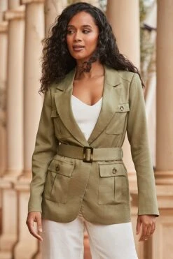 Khaki Green Belted Utility Blazer 14 Khaki Green Belted Utility Blazer -Sosandar Fashion Store web 2403 48 s24ow086gn0002 48 2989 rt