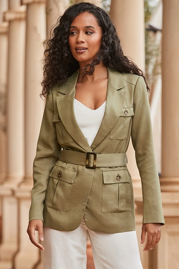 Khaki Green Belted Utility Blazer 8 Khaki Green Belted Utility Blazer - Image 6