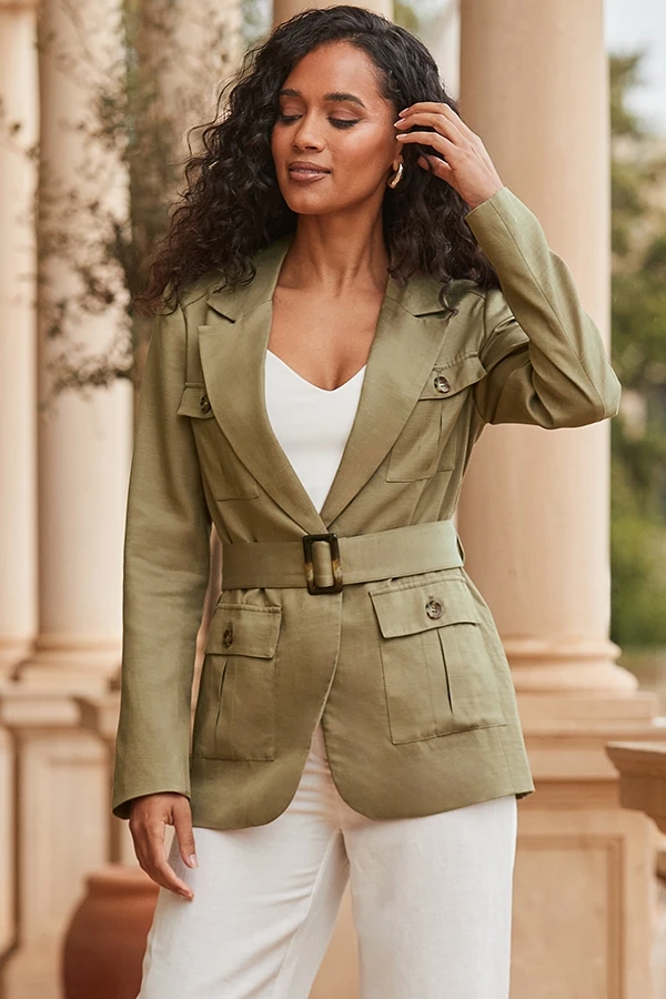 Khaki Green Belted Utility Blazer 7 Khaki Green Belted Utility Blazer - Image 5