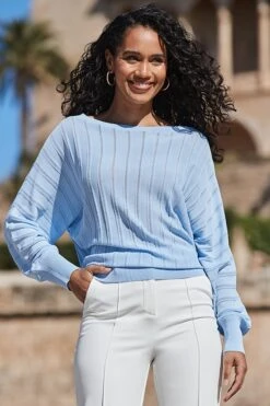 Cornflower Blue Batwing Jumper -Sosandar Fashion Store web 2403 57 s24tk471be0030 57 060