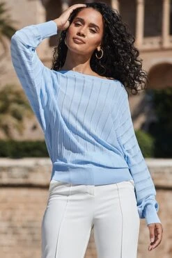 Cornflower Blue Batwing Jumper -Sosandar Fashion Store web 2403 57 s24tk471be0030 57 105