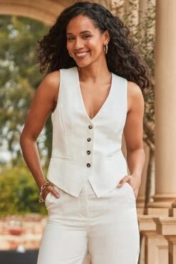 Ivory Linen Blend Waistcoat