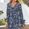 Navy Blue Paisley Print Ruffle Sleeve Shift Dress 1 Navy Blue Paisley Print Ruffle Sleeve Shift Dress -Sosandar Fashion Store web 2403 82 s24dw095becv01 82 088 1