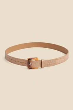 Taupe Croc Belt With Tortoiseshell Buckle