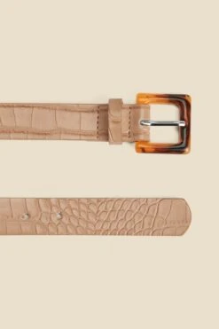 Taupe Croc Belt With Tortoiseshell Buckle -Sosandar Fashion Store web 2403 box s24ac025bn0003 3