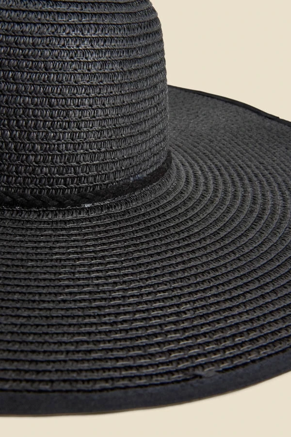 Havana Black Straw Floppy Summer Hat With Knot Detail 6 Havana Black Straw Floppy Summer Hat With Knot Detail - Image 4