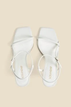 White Leather Mid Heel Square Toe Sandals -Sosandar Fashion Store web 2403 box s24fw013we0001 3