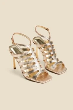 Gold Leather Gladiator Square Toe Strap Sandals -Sosandar Fashion Store web 2403 box s24fw035 1