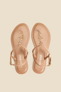 Tan Leather Trim Detail Toe Post Flat Sandals -Sosandar Fashion Store web 2403 box s24fw045bn0004 3