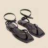 Black Leather Minimal Strap Leather Sandals -Sosandar Fashion Store web 2403 box s24fw049bk0001 1
