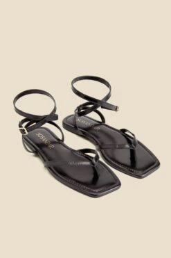 Black Leather Minimal Strap Leather Sandals