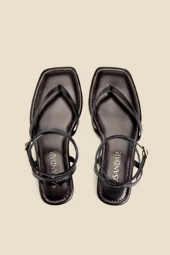 Black Leather Minimal Strap Leather Sandals -Sosandar Fashion Store web 2403 box s24fw049bk0001 3