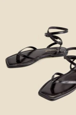 Black Leather Minimal Strap Leather Sandals -Sosandar Fashion Store web 2403 box s24fw049bk0001 4