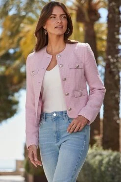 Soft Pink Boucle Jacket With Gold Buttons -Sosandar Fashion Store web 2404 08 s24ow095pk0003 08 105