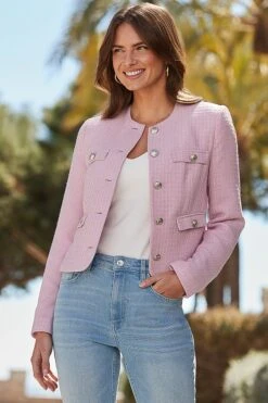 Soft Pink Boucle Jacket With Gold Buttons -Sosandar Fashion Store web 2404 08 s24ow095pk0003 08 117