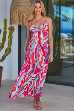 Petite Pink Paradise Print Tiered Hem Sunshine Maxi Dress