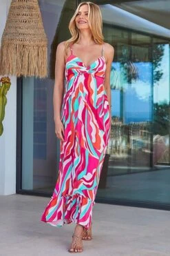 Pink Paradise Print Tiered Hem Sunshine Maxi Dress -Sosandar Fashion Store web 2404 102 s24rw037pk0020 102 11249 rt 2