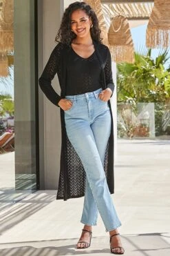 Black Chevron Knit Pointelle Cardigan