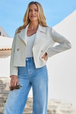 Cream Formal Double Breasted Summer Jacket 12 Cream Formal Double Breasted Summer Jacket -Sosandar Fashion Store web 2404 126 s24ow038nl0001 126 022