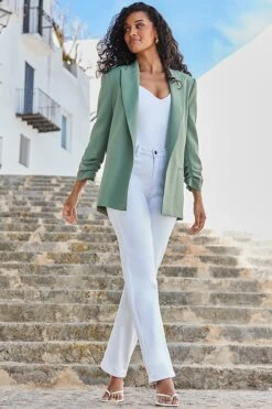Sage Green Relaxed Fit Longline Blazer