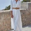 White Linen Blend Midi Shirt Dress With Raffia Belt -Sosandar Fashion Store web 2404 143 s24dw105we0001 143 007