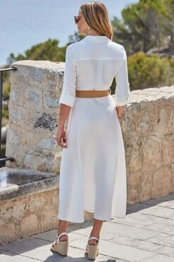 White Linen Blend Midi Shirt Dress With Raffia Belt 11 White Linen Blend Midi Shirt Dress With Raffia Belt -Sosandar Fashion Store web 2404 143 s24dw105we0001 143 142