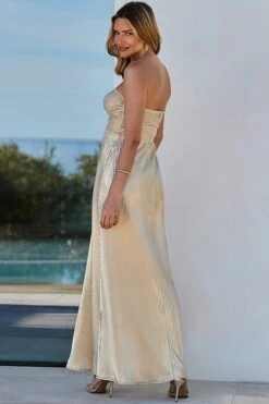 Champagne Gold Metallic Plisse Twist Front Maxi Dress -Sosandar Fashion Store web 2404 28 s24dj115mc0003 28 168