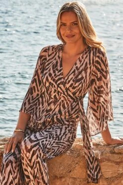 Natural Animal Print Satin Wrap Front Wide Leg Jumpsuit -Sosandar Fashion Store web 2404 38 s24jw041bran01 38 059