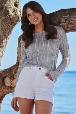 Silver Metallic Ladder Stitch Jumper